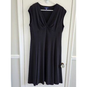 Chaps Women's Size XL A Line Dress Black Stretch V Neck Cap Sleeve